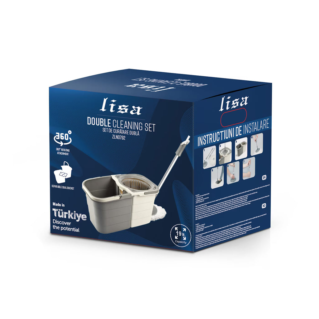 Găleată mop cu stoarcere – sistem dublu pentru apă curată și murdară