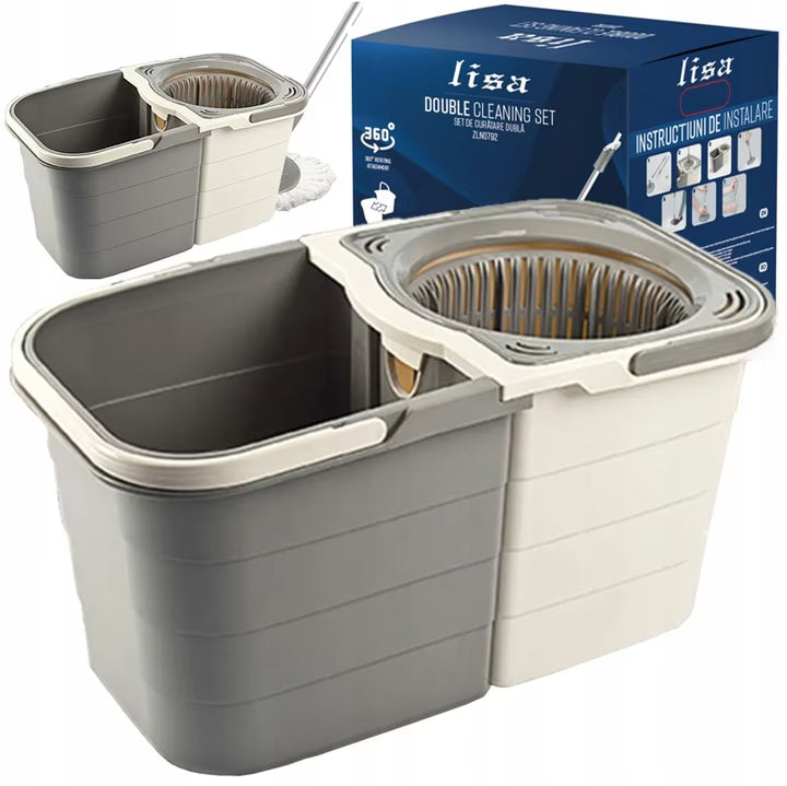 Găleată mop cu stoarcere – sistem dublu pentru apă curată și murdară
