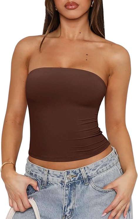 Set 2 Topuri Damă Fără Bretele – Roșu & Maro | Mulat, Elastic, Confort Premium