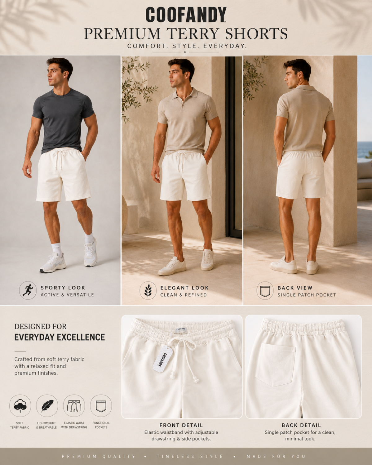 Pantaloni Scurți Bărbați Casual COOFANDY – Confort Maxim, Stil Modern pentru Vară