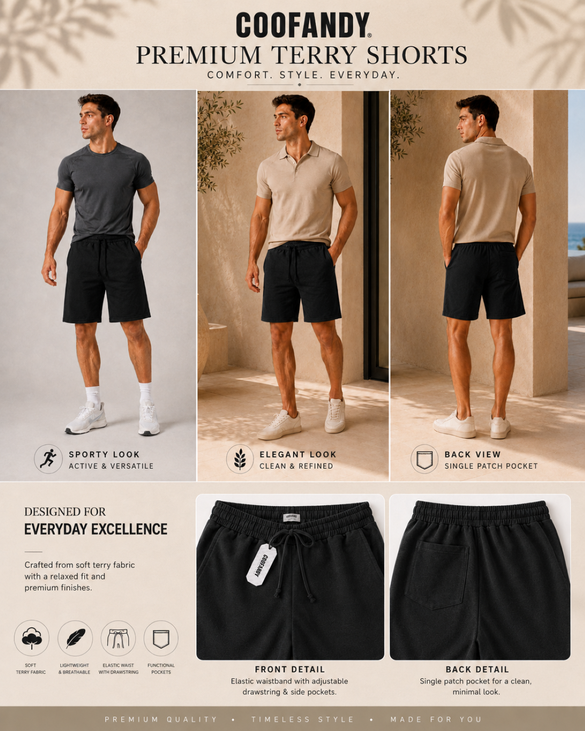 Pantaloni Scurți Bărbați Casual COOFANDY – Confort Maxim, Stil Modern pentru Vară