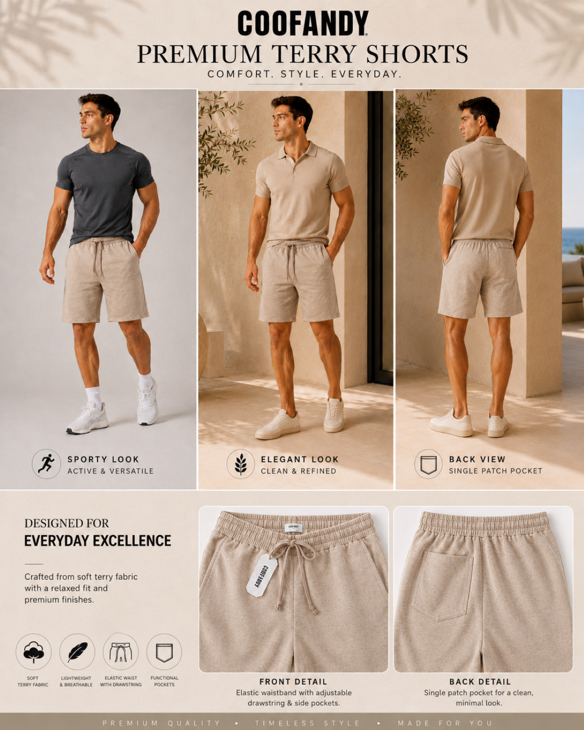 Pantaloni Scurți Bărbați Casual COOFANDY – Confort Maxim, Stil Modern pentru Vară