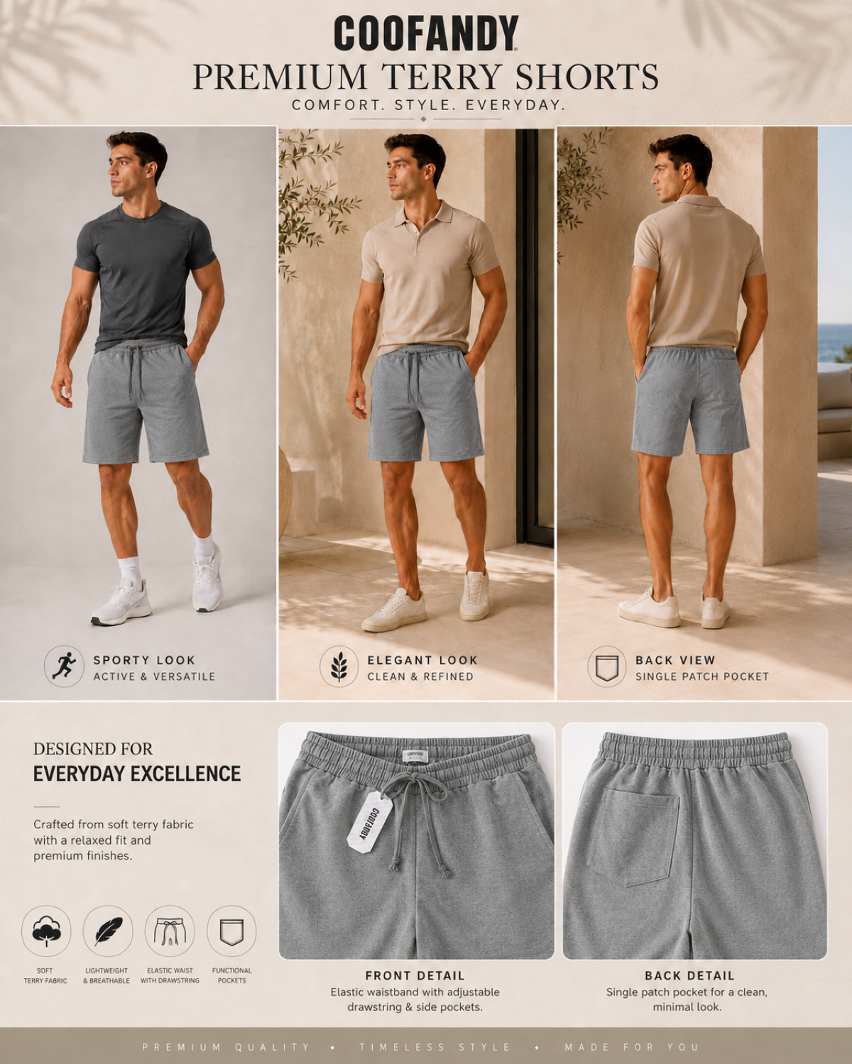 Pantaloni Scurți Bărbați Casual COOFANDY – Confort Maxim, Stil Modern pentru Vară