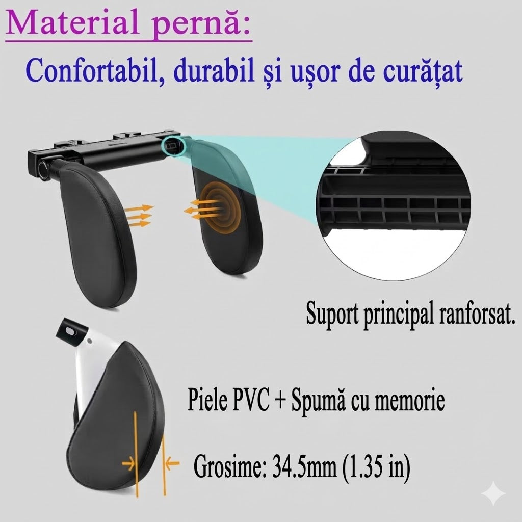 Suport de Gât Ergonomic uNIVERSAL  pentru Mașină, Pernă Tetieră Ajustabilă 180°