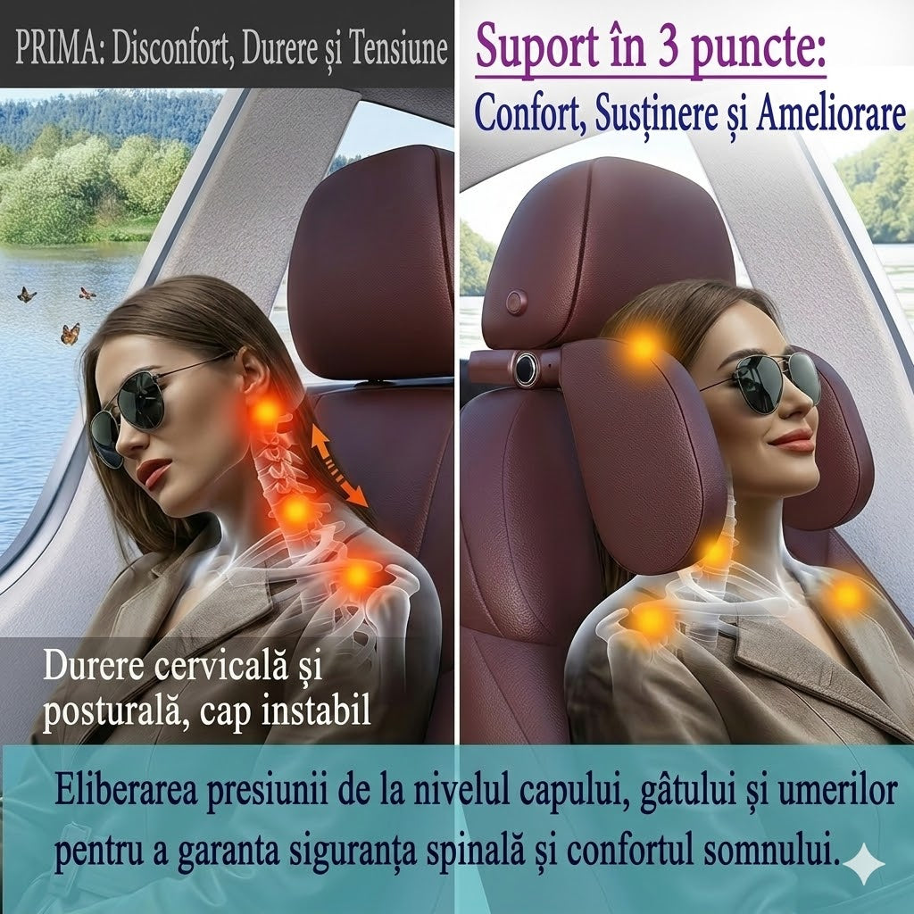 Suport de Gât Ergonomic uNIVERSAL  pentru Mașină, Pernă Tetieră Ajustabilă 180°